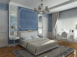Дизайн маленькой спальни в голубой палитре