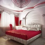 Красная яркая спальная с белыми деталями