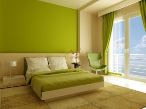 Бледный зеленый цвет для оформления интерьера спальни