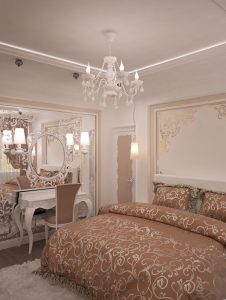 Дизайн иньерьера спальни с чертами стиля ампир