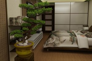 Идея оформления просторной спальни в японском стиле