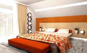 Интерьер оранжевой спальни в доме