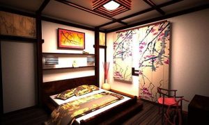 Интерьер в японском стиле, созданный в спальне