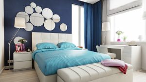 Использование синего цвета в спальне