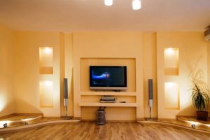 Короб из гипсокартона для спальни под телевизор