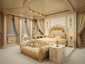 Красивое оформление интерьера спальни в стиле ампир