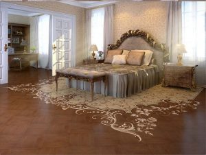 Красивый художественный паркет в спальне