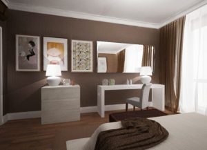 Напольный шикрокий плинтус в интерьере спальни