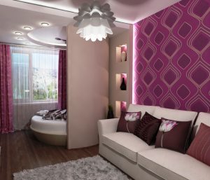 Небольшая перегородка для зонирования спальни из гипсокартона