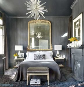 Необычная серая спальня