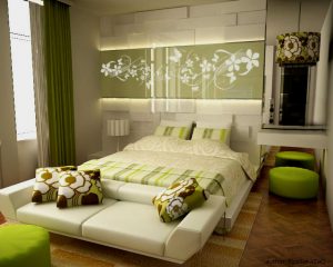 Оригинальная зеленая спальня