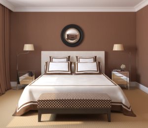 Простой интерьер коричневой спальни