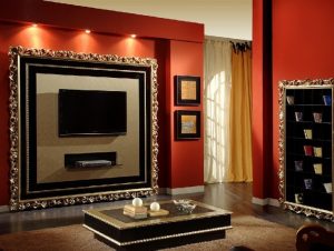 Размещение телевизора в гипсокартонном коробе в спальне