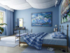 Синяя спальня обладает красотой и стилем