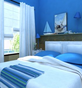 Синяя спальня придает уют