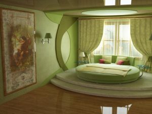 Современный дизайн зеленой спальни