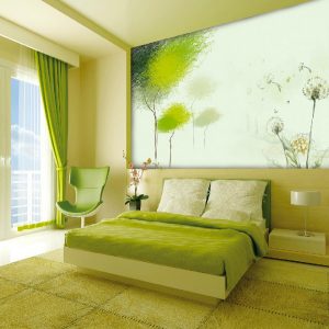 Современный интерьер спальни в зеленых цветах
