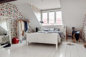 Спальня, оформленная в красивом в скандинавском стиле