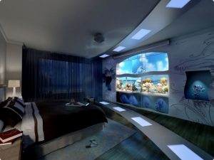Спальня с аквариумом