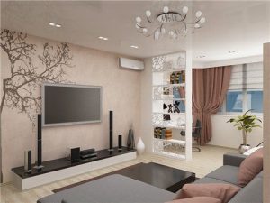 Спальня с оригинальной перегородкой в интерьере