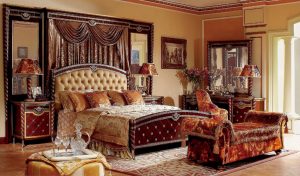 Стиль ампир в интерьере просторной спальни