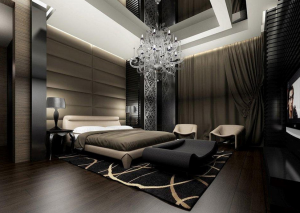 Стильная спальня в черном колере