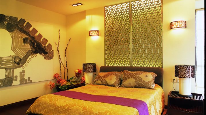 Стильная спальня выдержанная в желтом цвете