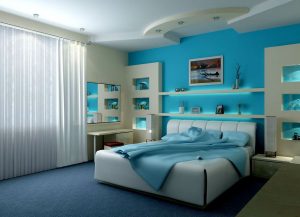 Светлые оттенки синего для оформления спальни