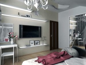 Светлые полки в спальне