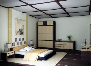 Уютная спальня, созданная в красивом японском стиле