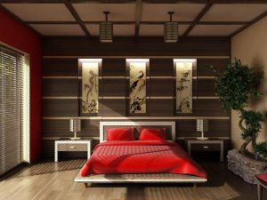 Восточный японский стиль интерьера для спальни