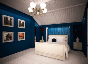 Яркий синий цвет для оформления спальни