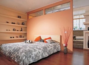 Зонирование спальни с помощью гипсокартонной перегородки